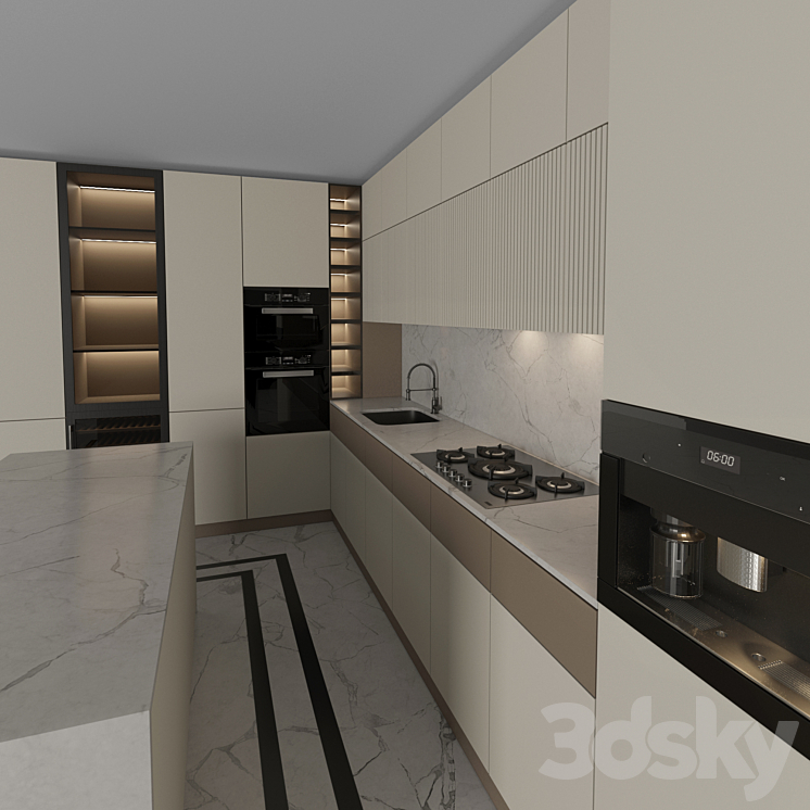 Kitchen Modern 06 (Corner Kitchen) 3DS Max Model - thumbnail 2