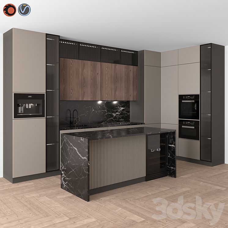 Kitchen Modern 16 (Corner Kitchen) 3DS Max Model - thumbnail 1