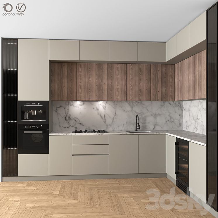 Kitchen Modern 26 (Corner Kitchen) 3DS Max Model - thumbnail 1