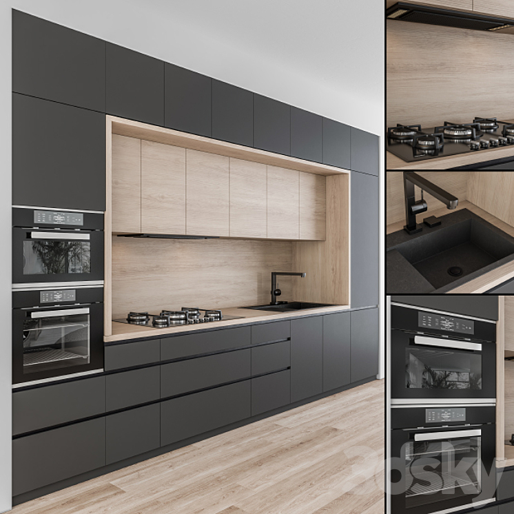 Kitchen Modern – Black and Wood 43 3DS Max - thumbnail 1