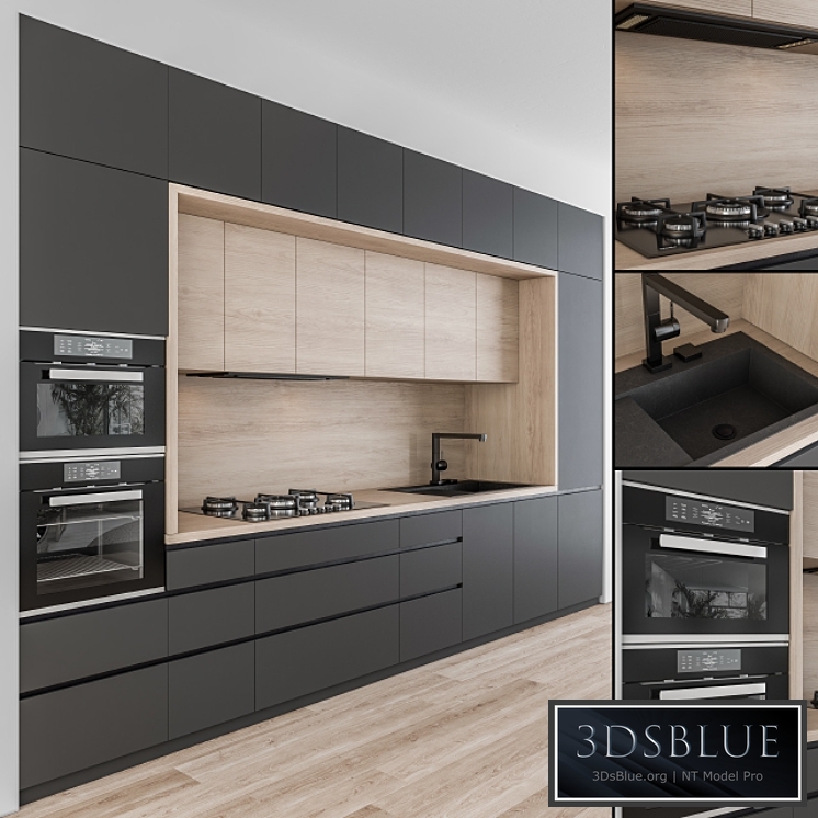 Kitchen Modern – Black and Wood 43 3DS Max - thumbnail 3