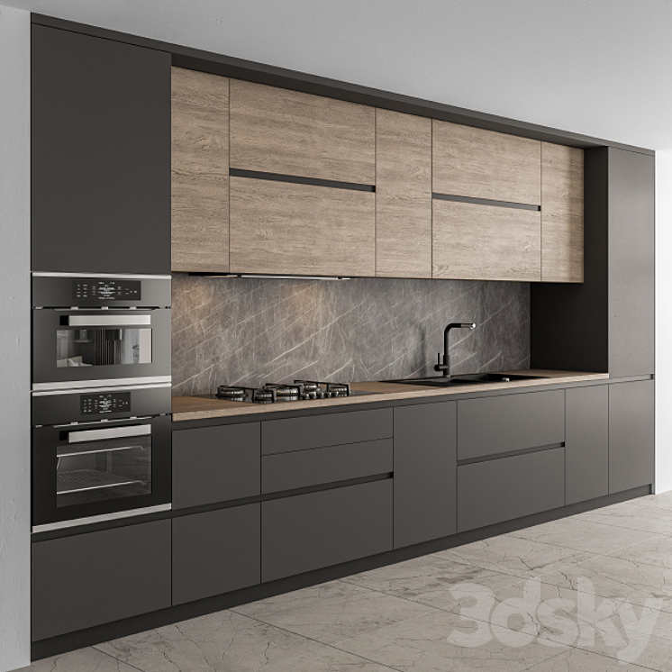 Kitchen Modern – Black and Wood 65 3DS Max - thumbnail 1