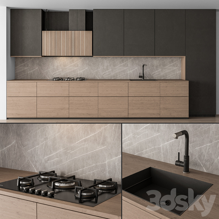 Kitchen Modern – Black and Wood 76 3DS Max - thumbnail 1