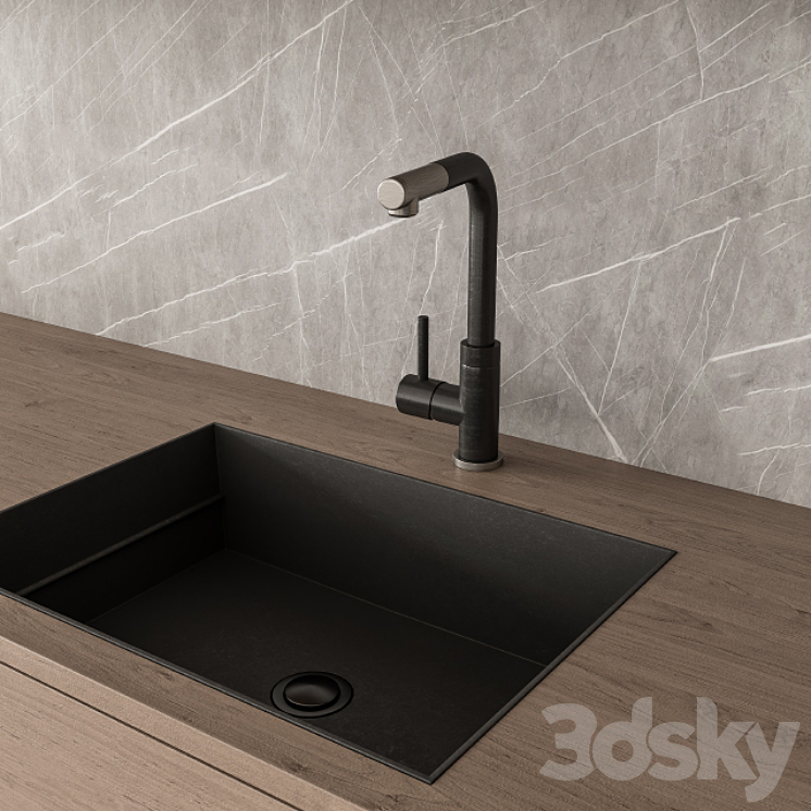 Kitchen Modern – Black and Wood 76 3DS Max - thumbnail 2