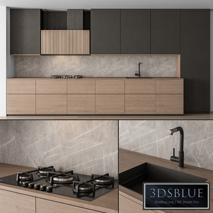 Kitchen Modern – Black and Wood 76 3DS Max - thumbnail 3