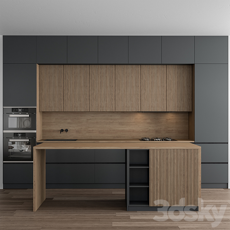 Kitchen Modern – Gray and Wood 107 3DS Max Model - thumbnail 1