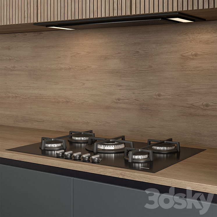 Kitchen Modern – Gray and Wood 107 3DS Max Model - thumbnail 2