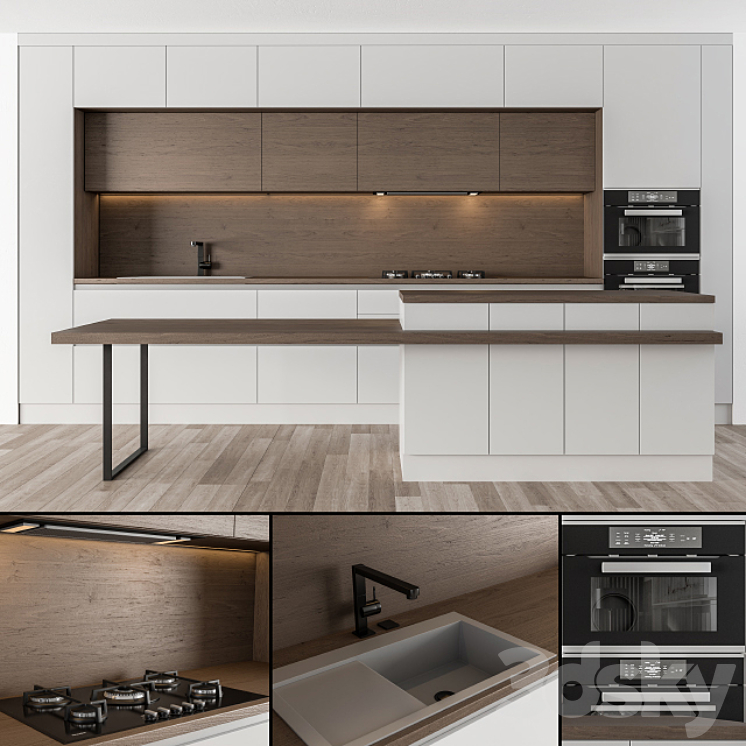 Kitchen Modern – White and Wood 32 3DS Max - thumbnail 1