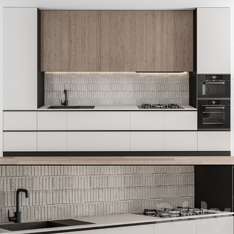 Kitchen Modern – White and Wood 55 3DS Max - thumbnail 1