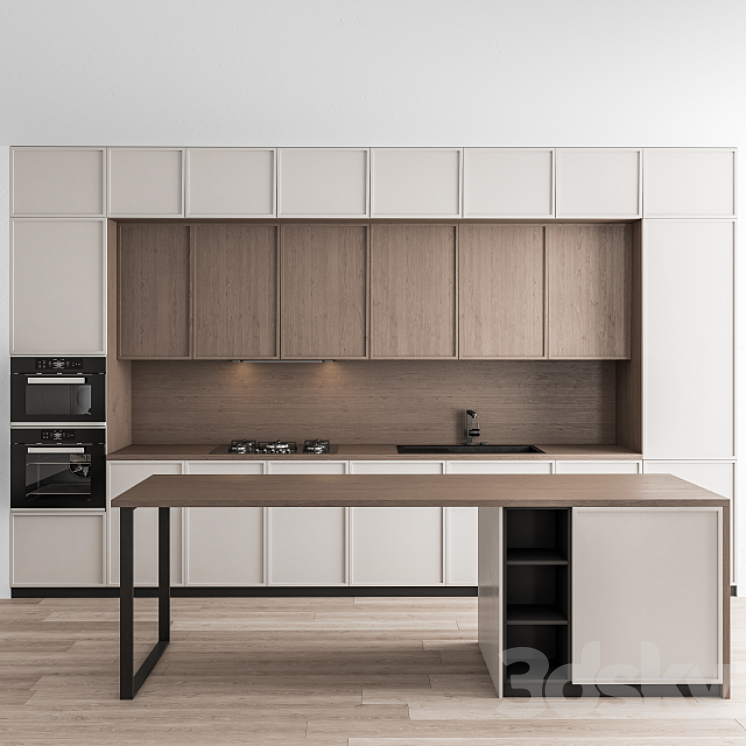 Kitchen Modern – White and Wood with Island 58 3DS Max - thumbnail 1