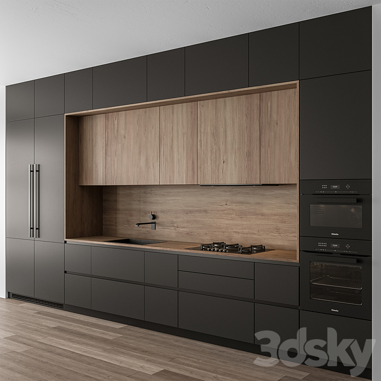 Kitchen Modern – Wood and Black 114 3DS Max Model - thumbnail 1