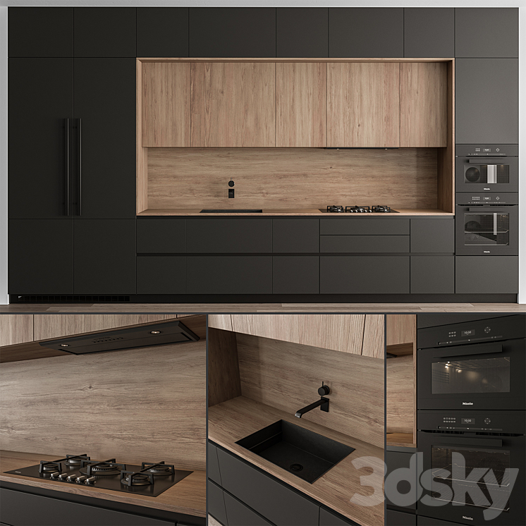 Kitchen Modern – Wood and Black 114 3DS Max Model - thumbnail 2