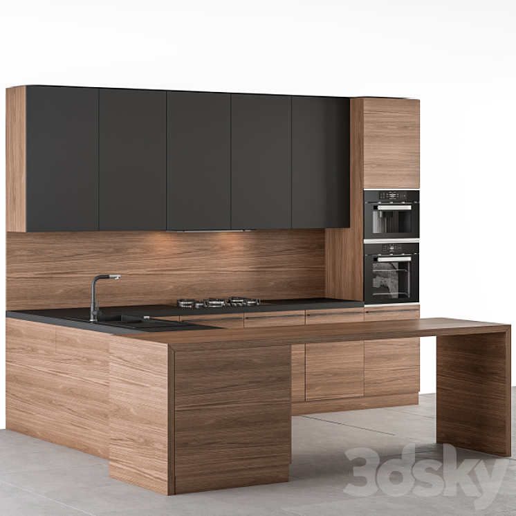 Kitchen Modern – Wooden and Black 59 3DS Max Model - thumbnail 1