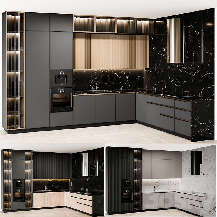 kitchen modern100 3DS Max Model - thumbnail 1