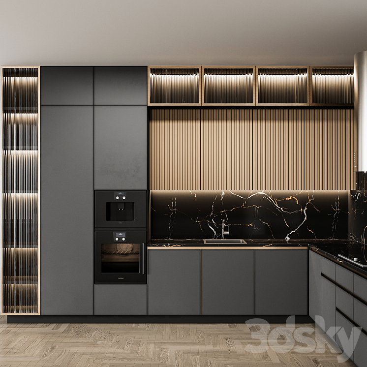 kitchen modern100 3DS Max Model - thumbnail 2