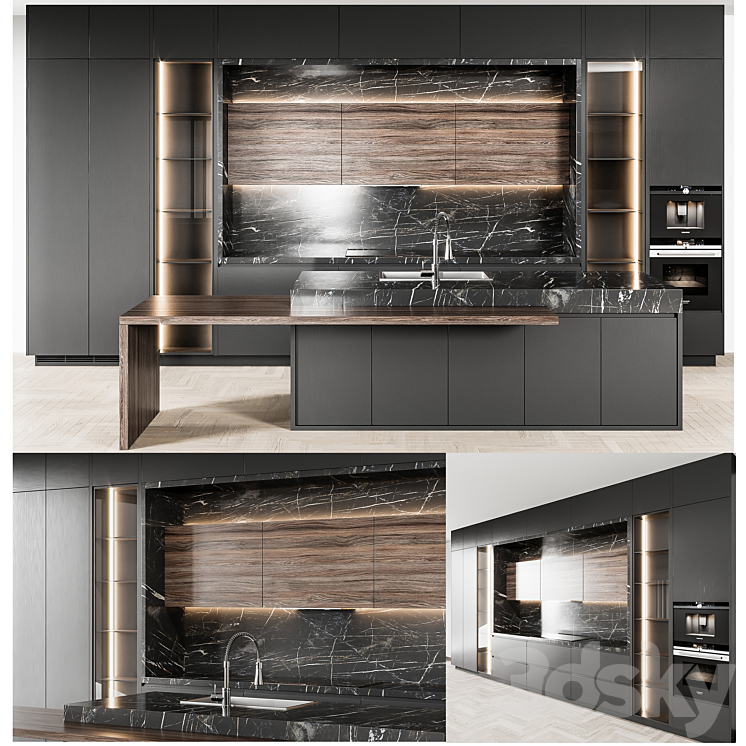 kitchen modern63 black kitchen 3DS Max Model - thumbnail 1