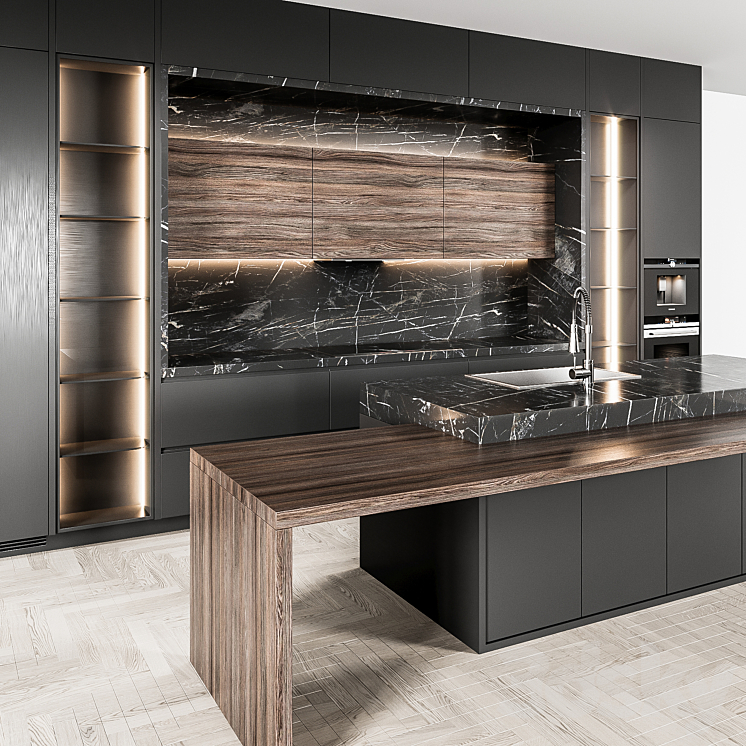 kitchen modern63 black kitchen 3DS Max Model - thumbnail 2