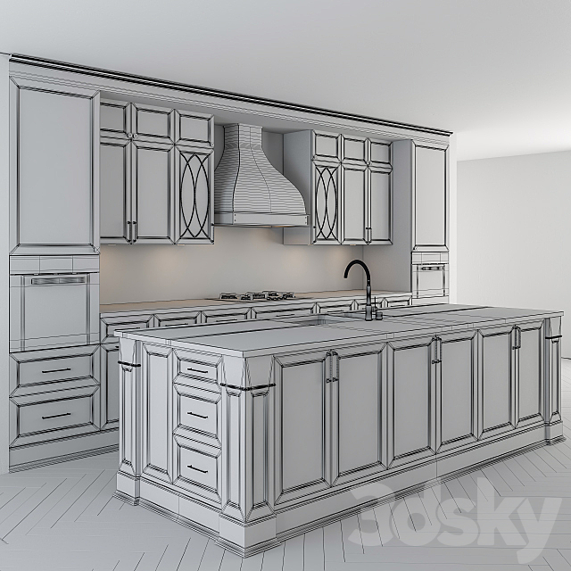 Kitchen Neo Classic with island 3DS Max Model - thumbnail 2