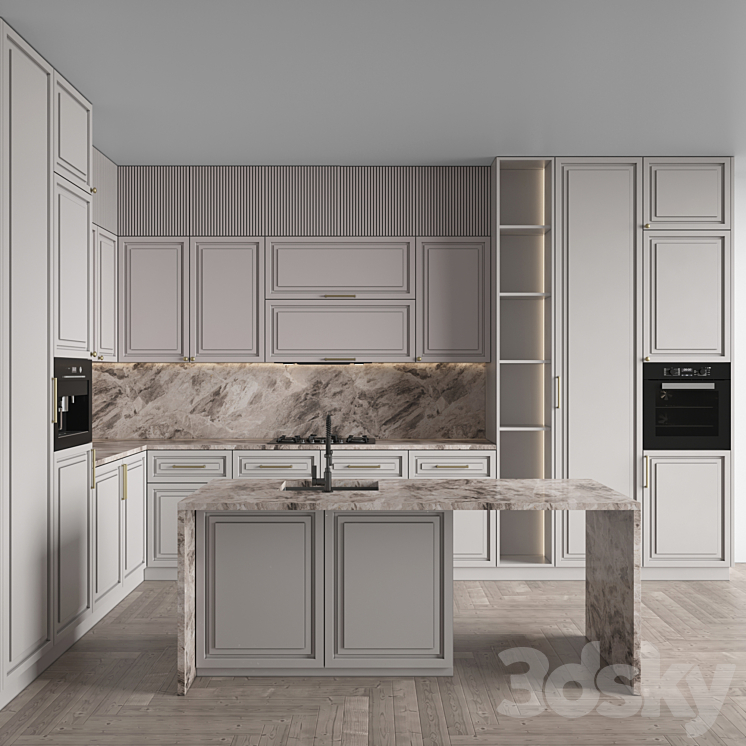 Kitchen Neoclassic 138 (Corner Kitchen) 3DS Max Model - thumbnail 1