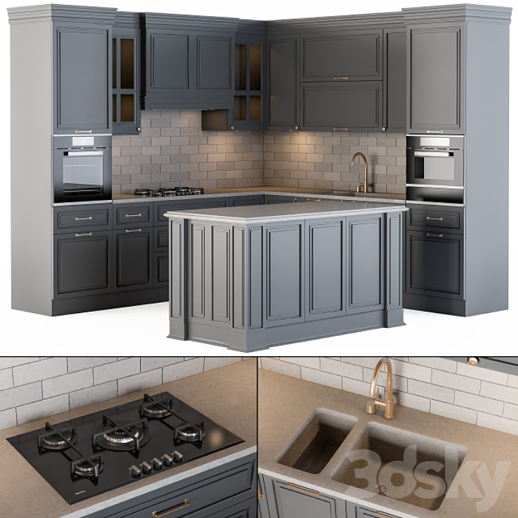 Kitchen NeoClassic Gray 3DS Max - thumbnail 1