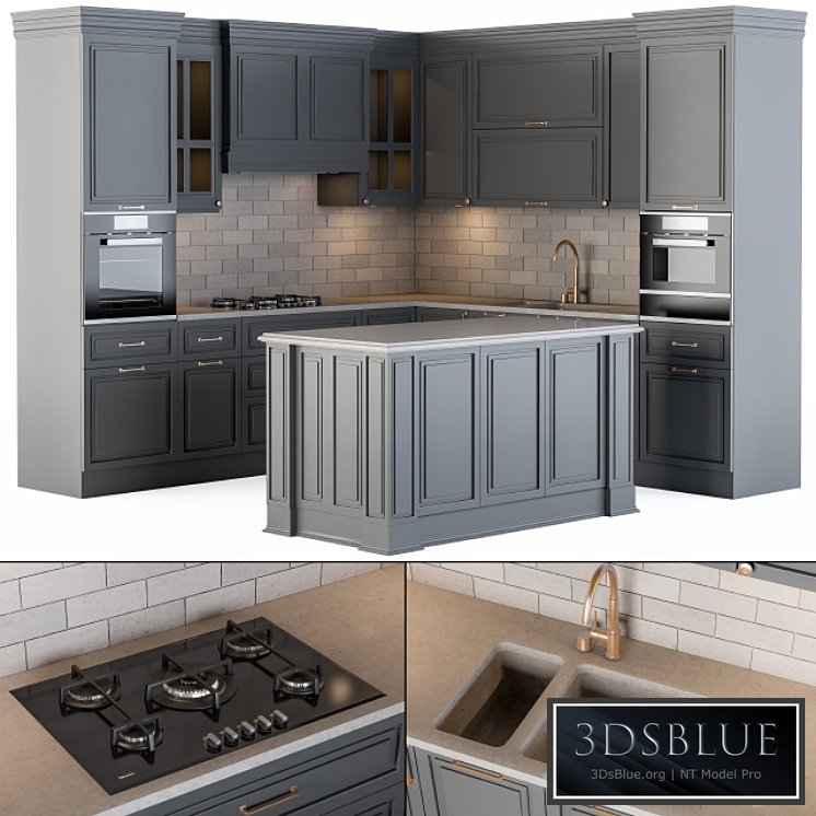 Kitchen NeoClassic Gray 3DS Max - thumbnail 3