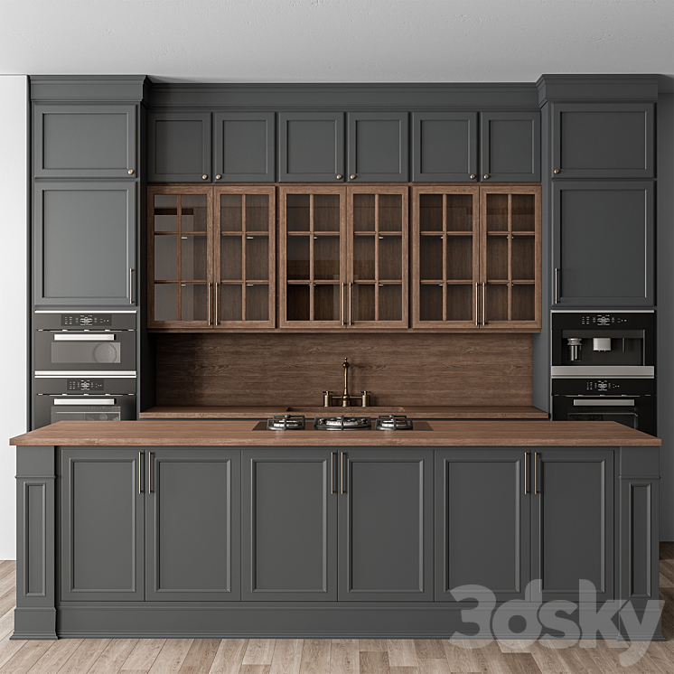 Kitchen NeoClassic – Gray and Wood Set 68 3DS Max Model - thumbnail 1