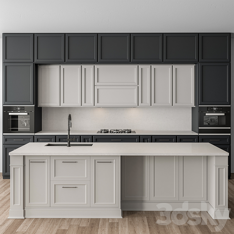 Kitchen NeoClassic – Navy Blue and White Set 65 3DS Max Model - thumbnail 1