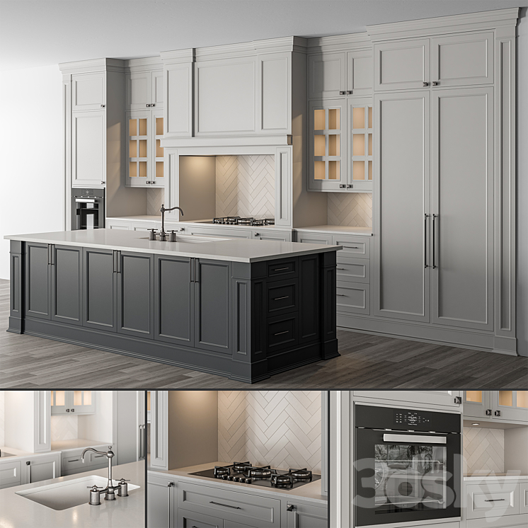 Kitchen NeoClassic – White and Gray 72 3DS Max Model - thumbnail 1