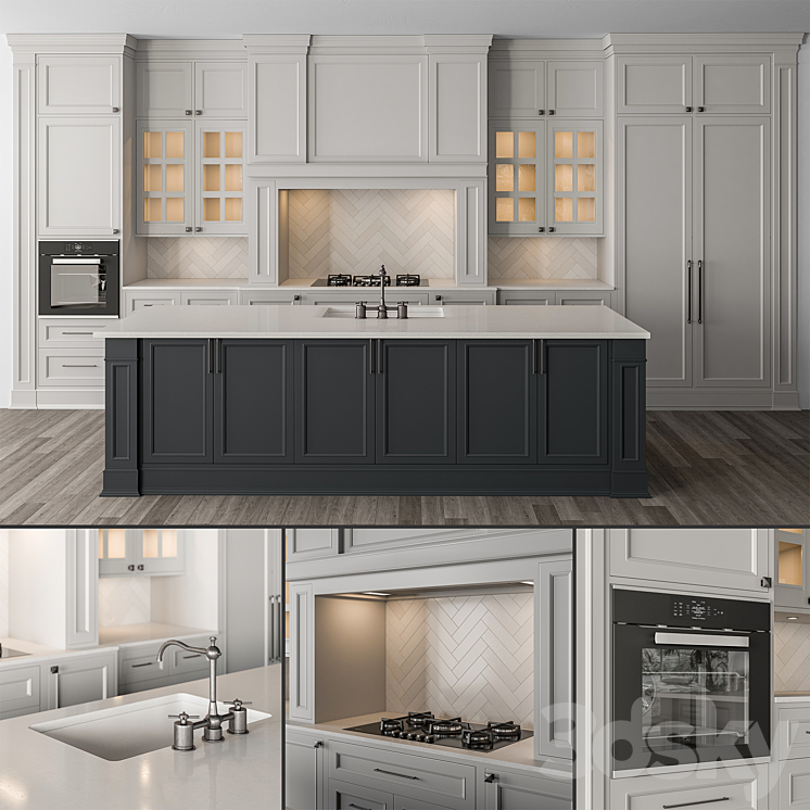 Kitchen NeoClassic – White and Gray 72 3DS Max Model - thumbnail 2