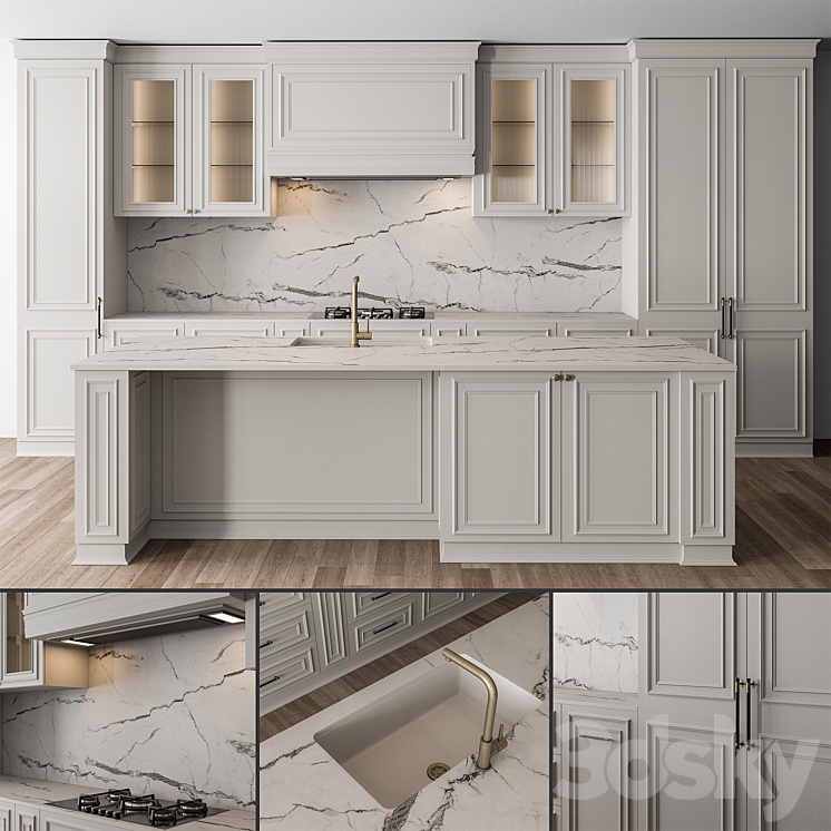 Kitchen NeoClassic – White Set 66 3DS Max Model - thumbnail 1