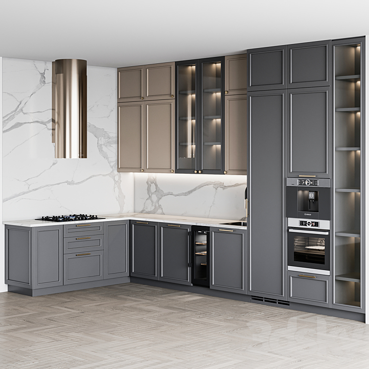 kitchen Neoclassic144 3DS Max Model - thumbnail 2