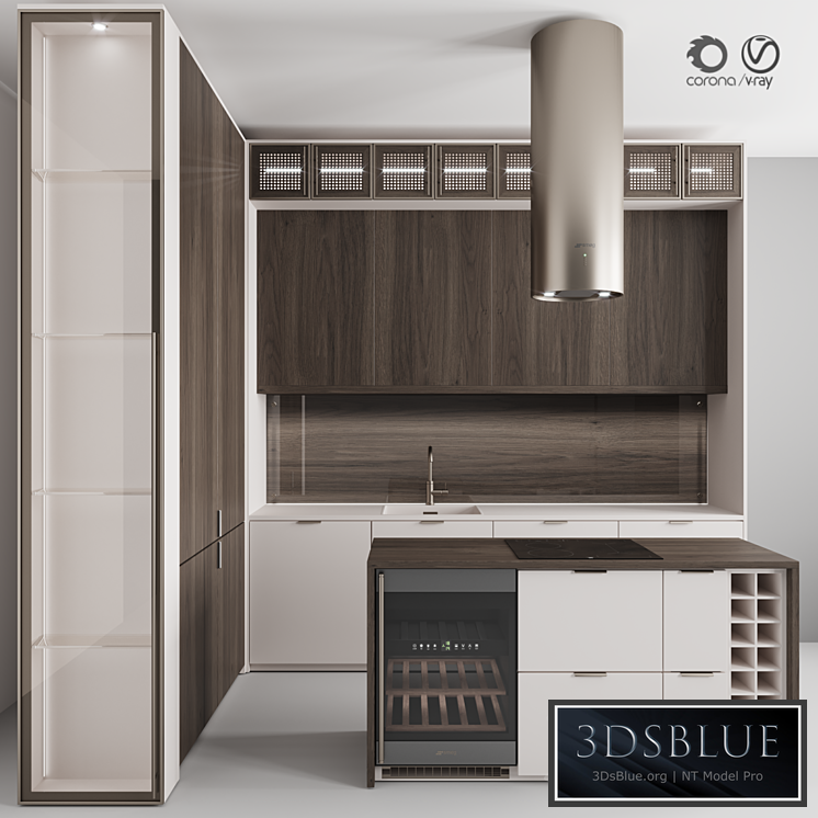 “Kitchen No. 100 “”Dark Wood and Beige””” 3DS Max - thumbnail 3