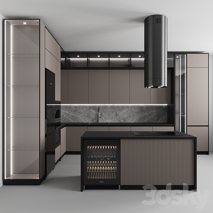 “Kitchen No. 110 “”Black and Beige””” 3DS Max Model - thumbnail 1