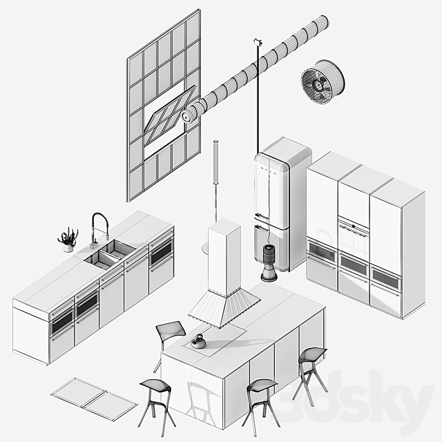 Kitchen Nolte Neo equipment and industrial attributes (vray. corona) 3DSMax File - thumbnail 3