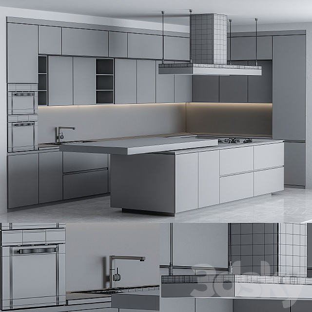 Kitchen Poliform Black L 3DS Max Model - thumbnail 2