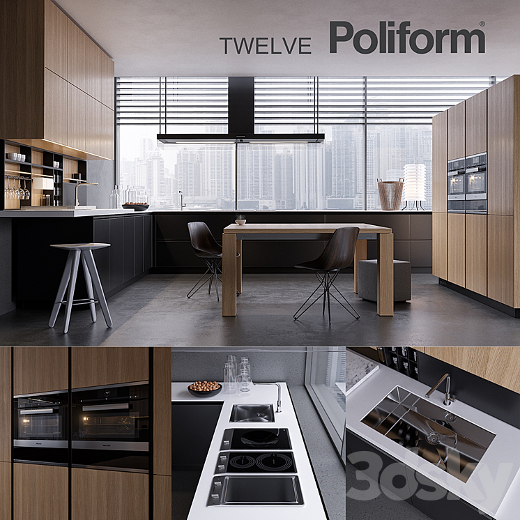 Kitchen Poliform Varenna Twelve 2 (vray GGX corona PBR) 3DS Max - thumbnail 1