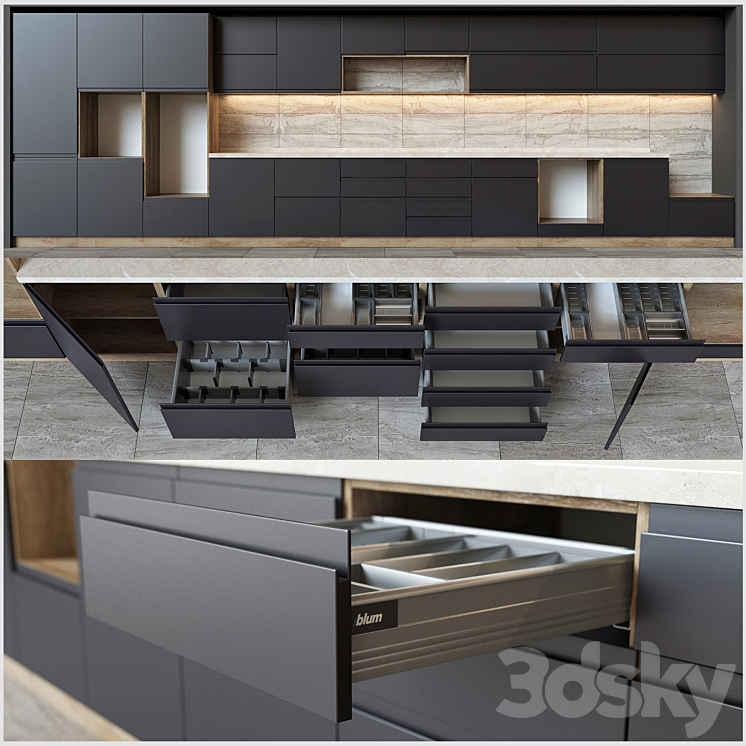 Kitchen units with accessories Blum 3DS Max - thumbnail 1