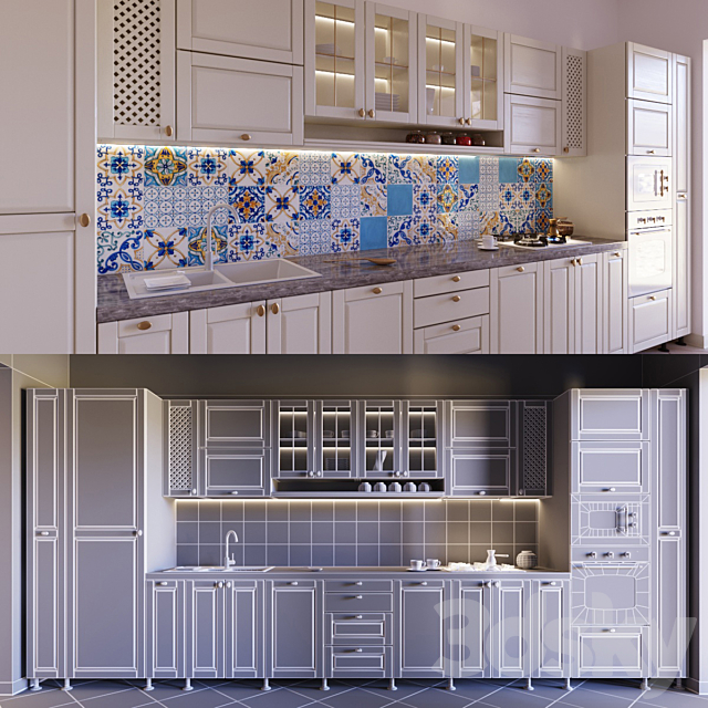 Kitchen with majolica 3DS Max Model - thumbnail 3