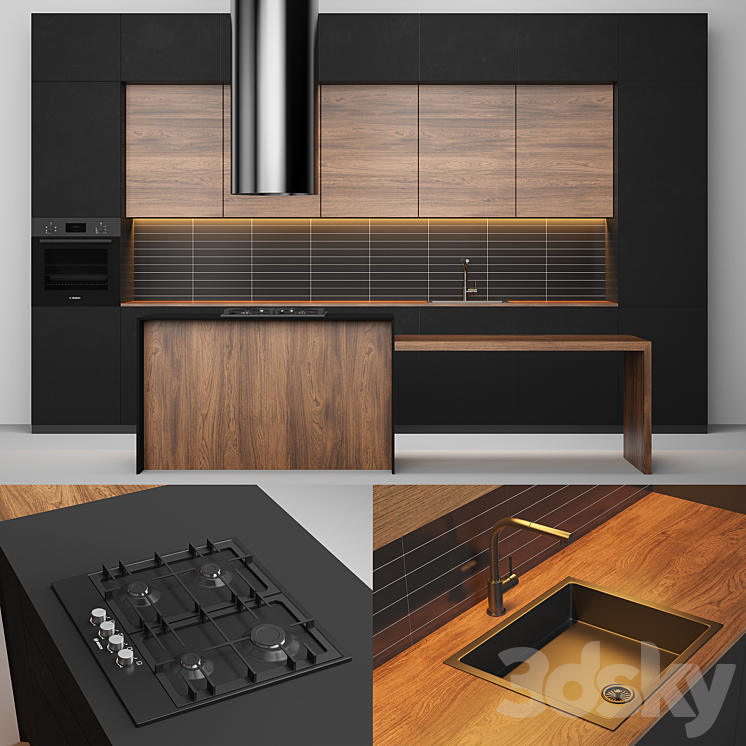 Modern black kitchen 3DS Max - thumbnail 1