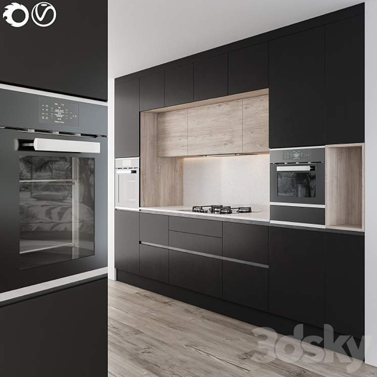 Modern kitchen black 3DS Max - thumbnail 1