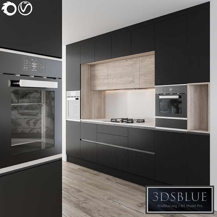 Modern kitchen black 3DS Max - thumbnail 3