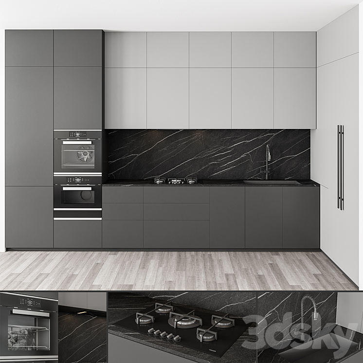 Modern Kitchen Black and White 100 3DS Max Model - thumbnail 1