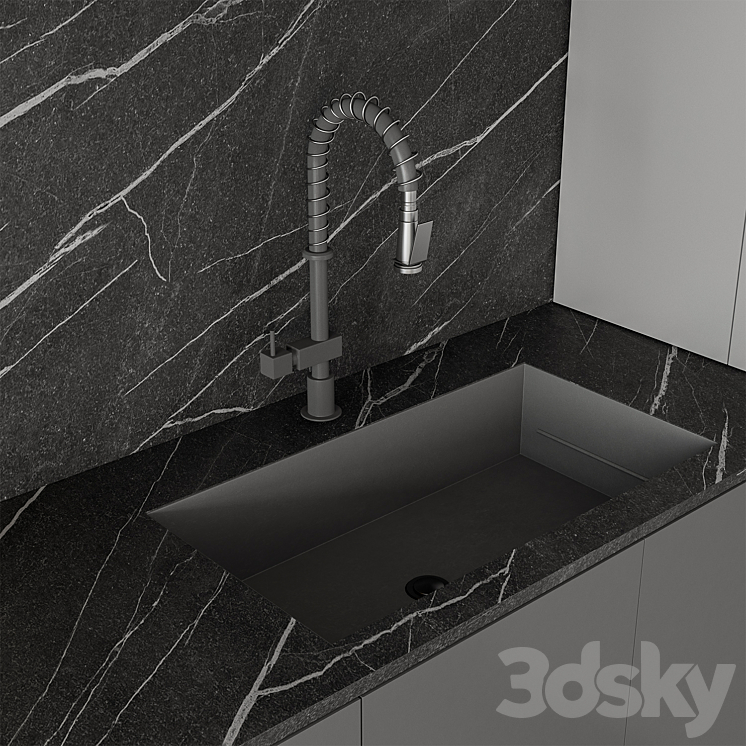 Modern Kitchen Black and White 100 3DS Max Model - thumbnail 2