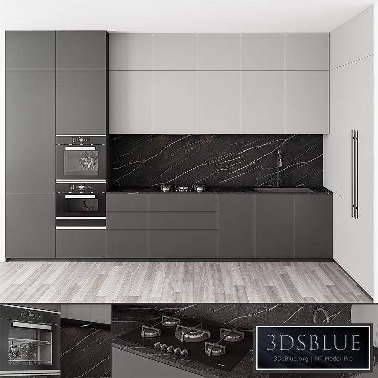 Modern Kitchen Black and White 100 3DS Max - thumbnail 3