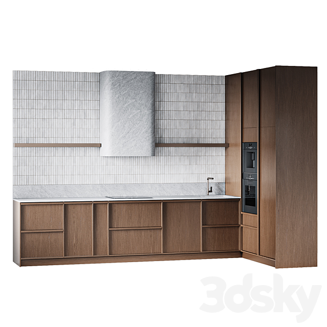 Modern kitchen with ceramic tiles 3ds Max - thumbnail 1