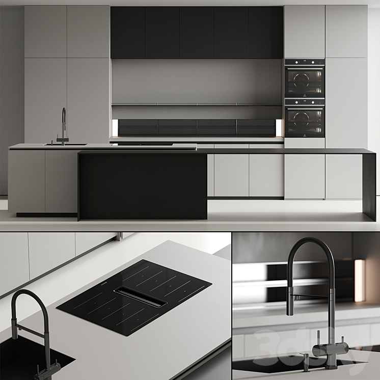 Modern kitchen with island 12 3DS Max Model - thumbnail 1