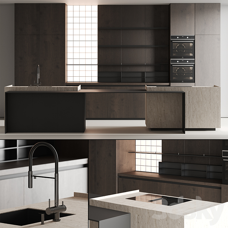 Modern kitchen with island 13 3DS Max Model - thumbnail 1