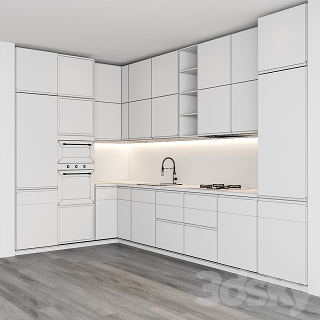 Modern kitchen with wood facades 3DS Max Model - thumbnail 5