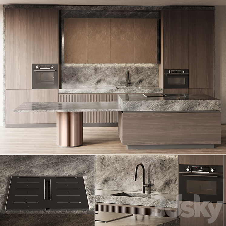 Modern style kitchen with island Kitchen 05 3DS Max Model - thumbnail 1