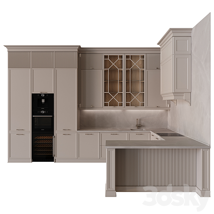 Neoclassical kitchen 34 3DS Max Model - thumbnail 2